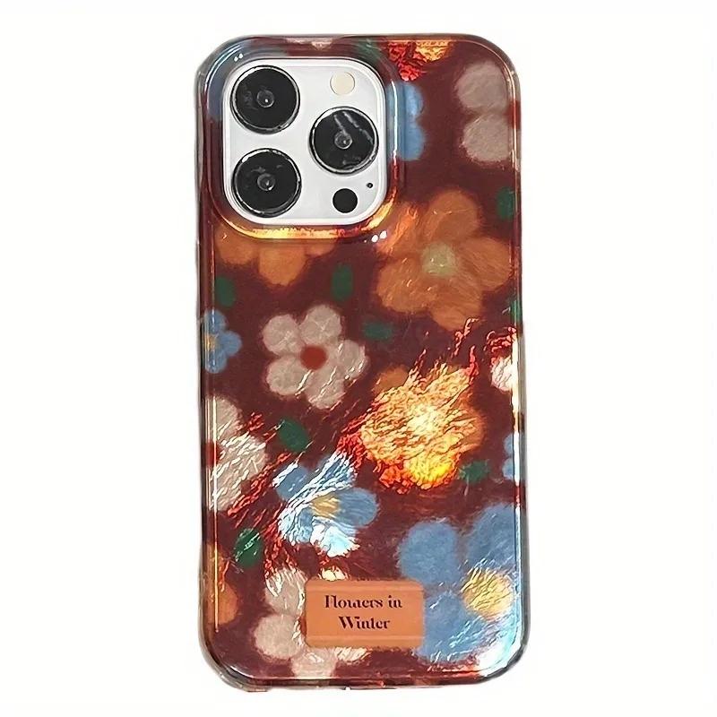 Perforated Vortex Shell IND Retro Small Flower Phone Case For iPhone 11 12 13 14 15 16 17 Pro Max XR X XS 7 8 16 Plus Soft Cover