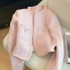 Women Sweet Pink Jackets Elegant Fashion Long Sleeve Patchwork Korean Coat Casual Open Stitch Outwear