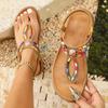 Модные красочные сандалии-бохо с бусинами на шнурках, женские летние нескользящие сандалии на плоской подошве для пляжа, женские сандалии на резинке с зажимом для пальцев, гладиаторские сандалии