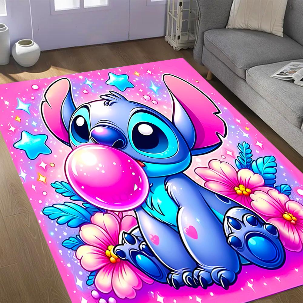 Pink Stitch Heart Background Disney Cartoon Theme Anti-Slip Rug - Polyester, Home Decor, Suitable for Bedrooms, Living Rooms, Doorways, and Studios