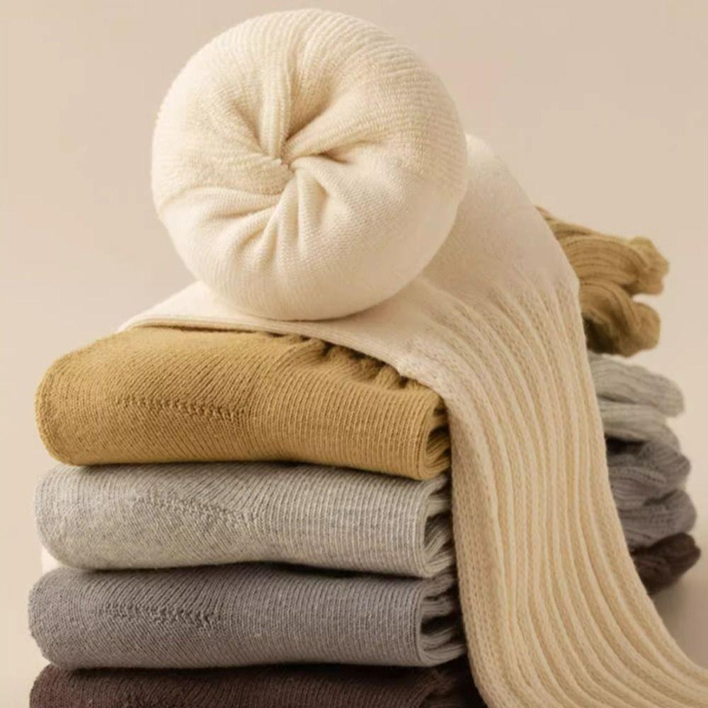 Solid Color Knitted Long Socks Cotton Cuffs Ruffles Socks Casual Middle Tube Socks Girls