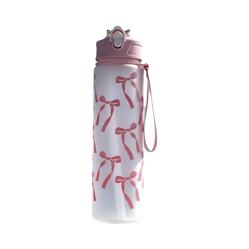 800ML Sports Water Bottle Bow Flower Printed Water Cup Trendy Straw Cup Gym