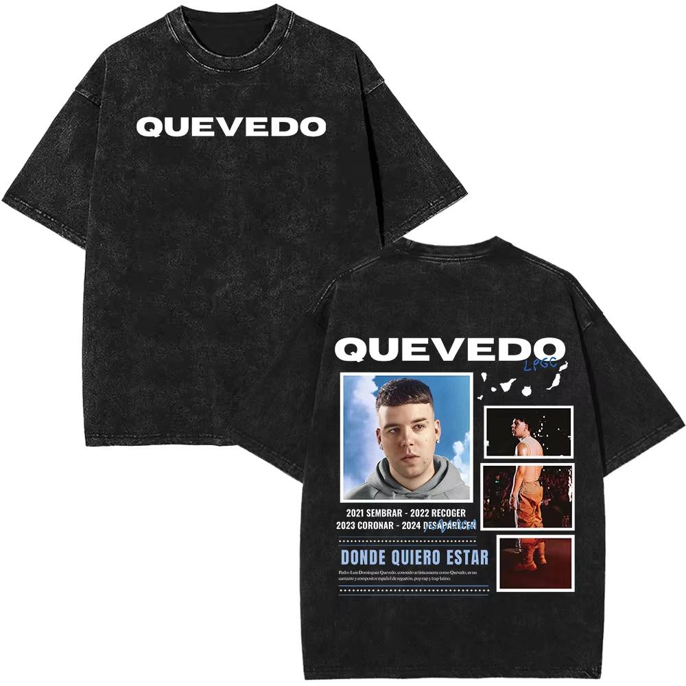 Rapper Quevedo Buenas Noches Vintage Washed T Shirt Mens High Quality Short Sleeve Tshirts Fashion Oversized Harajuku Tshirts