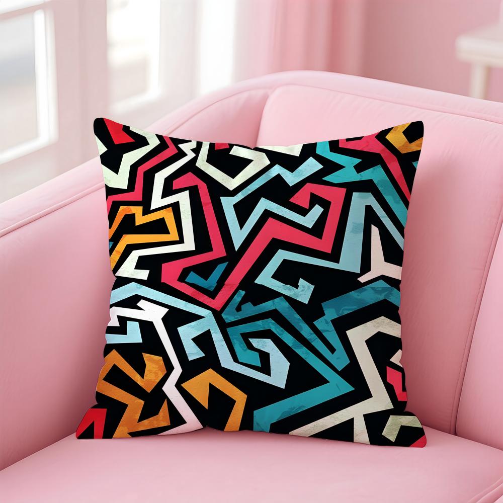 Geometric Graffiti Pillow Art Decor Cushion Cover Pillowcase Short Plush Invisible zipper Room Sofa Cushion Cover