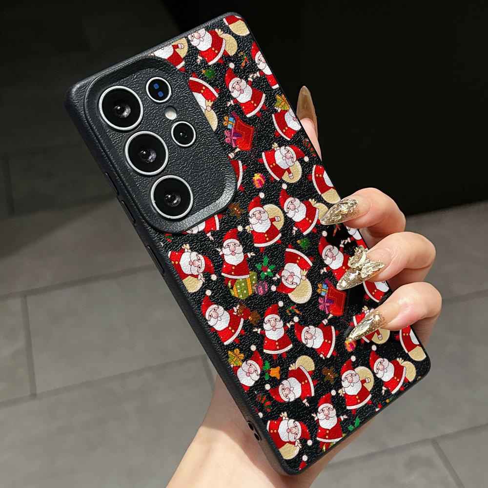 Samsung A07 Xiaomi Redmi 13C 14C для iPhone 17 Pro Max Infinix Realme Чехлы для телефонов Мягкий коричневый Кожаный узор TPU Чехол NY59 Санта Клаус С Новым Годом