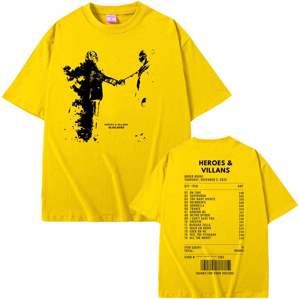 Футболки с двусторонним принтом Rapper Metro Boomin Heroes & Villains для мужчин и женщин, хип-хоп, винтажные, оверсайз, мужские, крутая уличная одежда