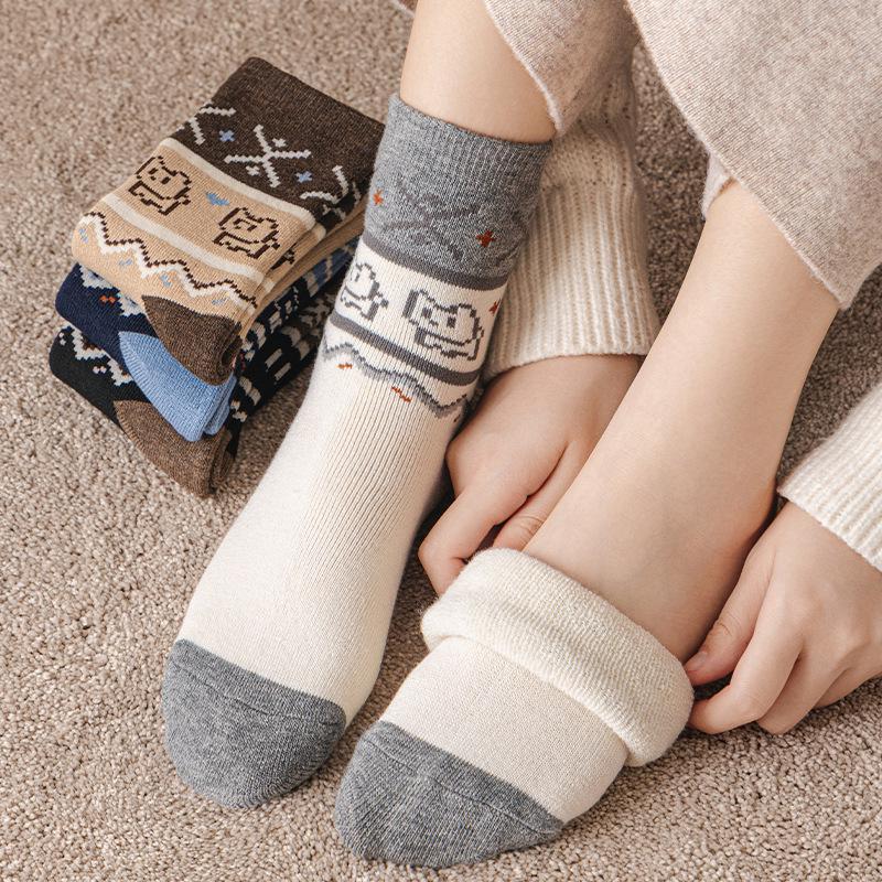 Женские толстые теплые носки для сна с узором Fair Isle из бархата, средней длины до середины икры