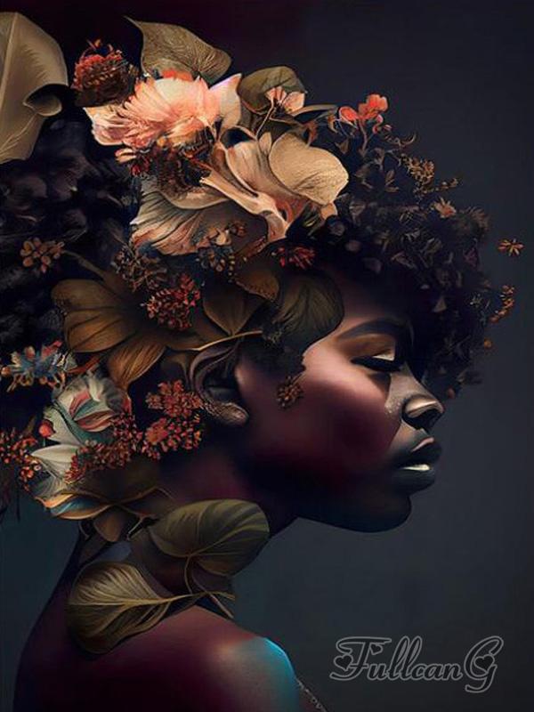 Diy Алмазная картина Новые поступления Африканская женщина Цветы Полный квадратный круглый дрель Стразы Вышивка Мозаика Черная девушка Наборы для вышивки крестом AA4502