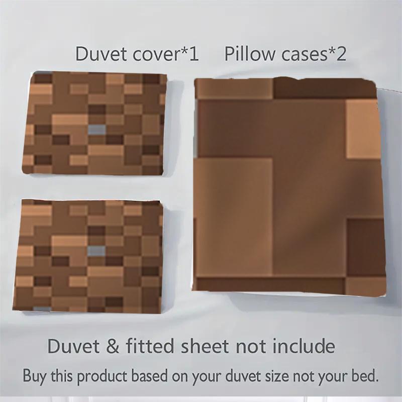 3 шт. Постельное белье в стиле Minecraft, с узором из пикселей землистых коричневых и зеленых оттенков - Идеально для домашнего декора, спальни, гостиной, отелей, подарков,