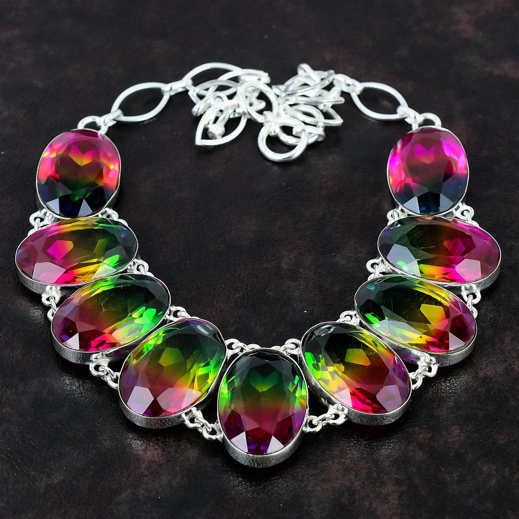 Ожерелье с граненым мультитурмалином, ожерелье из стерлингового серебра 925 пробы, регулируемое ожерелье-цепочка, антикварное ожерелье ручной работы, ювелирные изделия из драгоценных камней для подарка