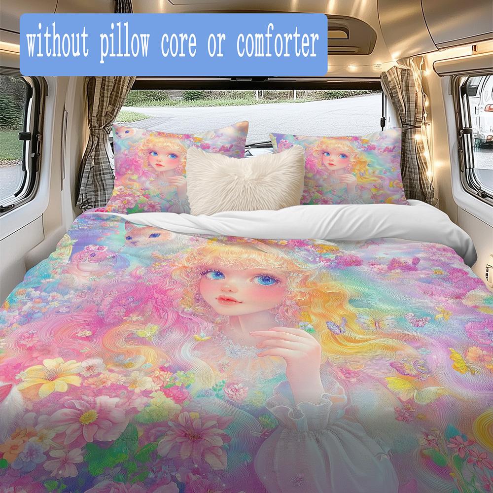 Dreamy colorful girl Pattern Bedding,Quilt Set Quilt Cover Pillowcase Home Birthday Gift (1*duvet cover+2*pillowcase,without core)XSJT0917424