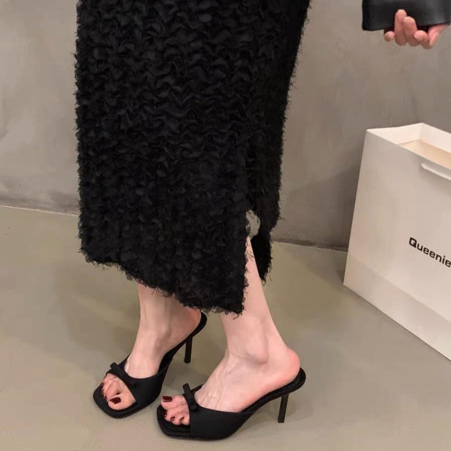 Летняя нишевая одежда для отдыха на открытом воздухе модные туфли с бантом на высоком каблуке женские французские маленькие сандалии Muller полутапочки сандалии на шпильке