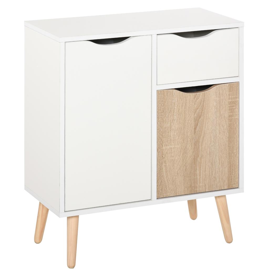 Sideboard Floor Cabinet Storage Cupboard with Drawer and Solid Wood Legs for Bedroom, Living Room, Entryway, Brown
