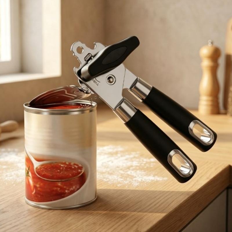 Многофункциональная ручная консервооткрывалка и открывалка для бутылок с эргономичными ручками для повседневных кулинарных задач и использования на кухне во время еды