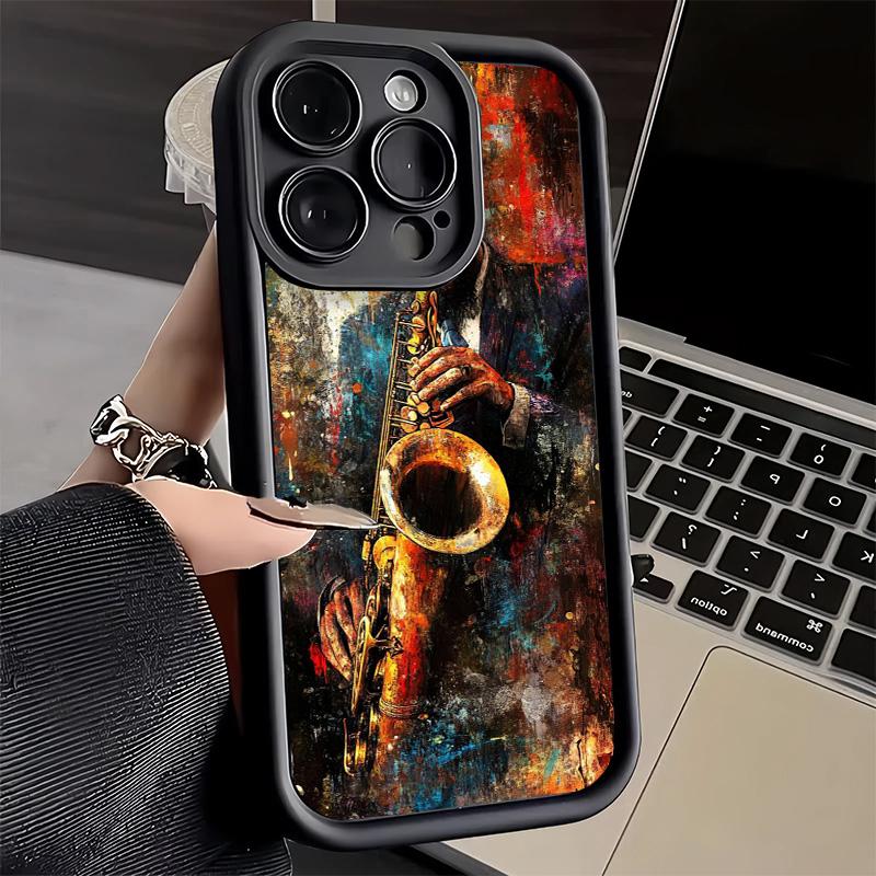 Чехол для телефона iPhone 17 Air 16E 15 16 Pro Max Саксофон Музыкальный инструмент Обложка 14 Plus 13 12 Mini Мягкий силиконовый Fundas