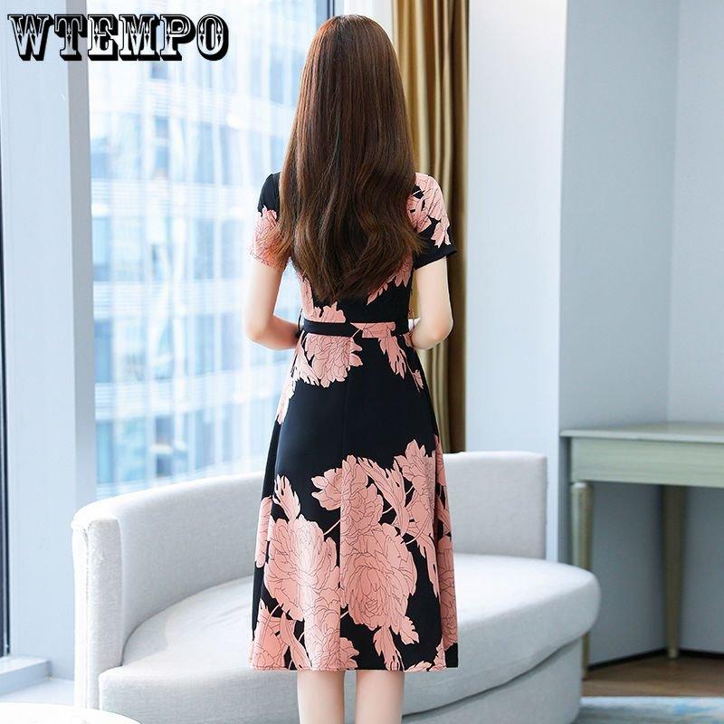 Женское элегантное платье из шифона со шнуровкой на талии, темпераментное платье средней длины с разрезом и цветочным принтом
