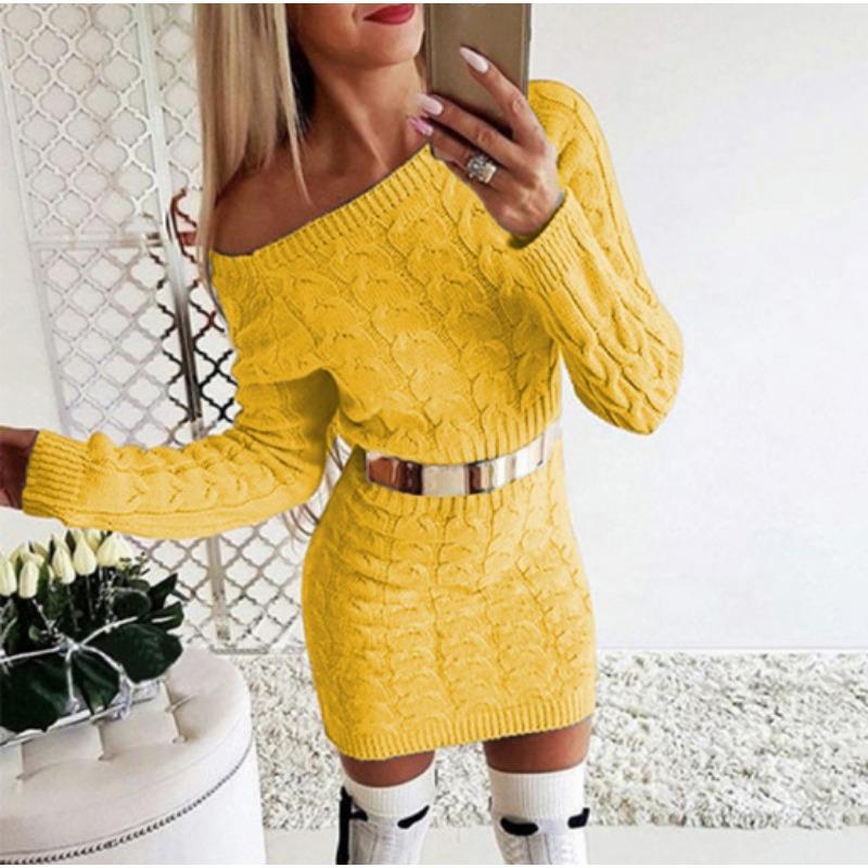 Autumn and Winter Women's Sweater Mid-length Twist Waist Dress Knitwear