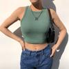Сплошной цвет, базовая трикотажная майка в рубчик, женская летняя винтажная майка без рукавов, сексуальный укороченный топ с открытыми плечами, зеленые мягкие футболки