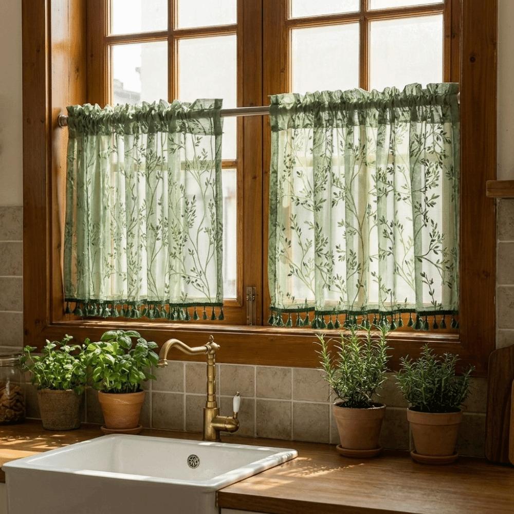 Sheer Voile Cafe Curtains Polyester Jacquard Cabinet Curtains Modern Short Curtains Balcony Area