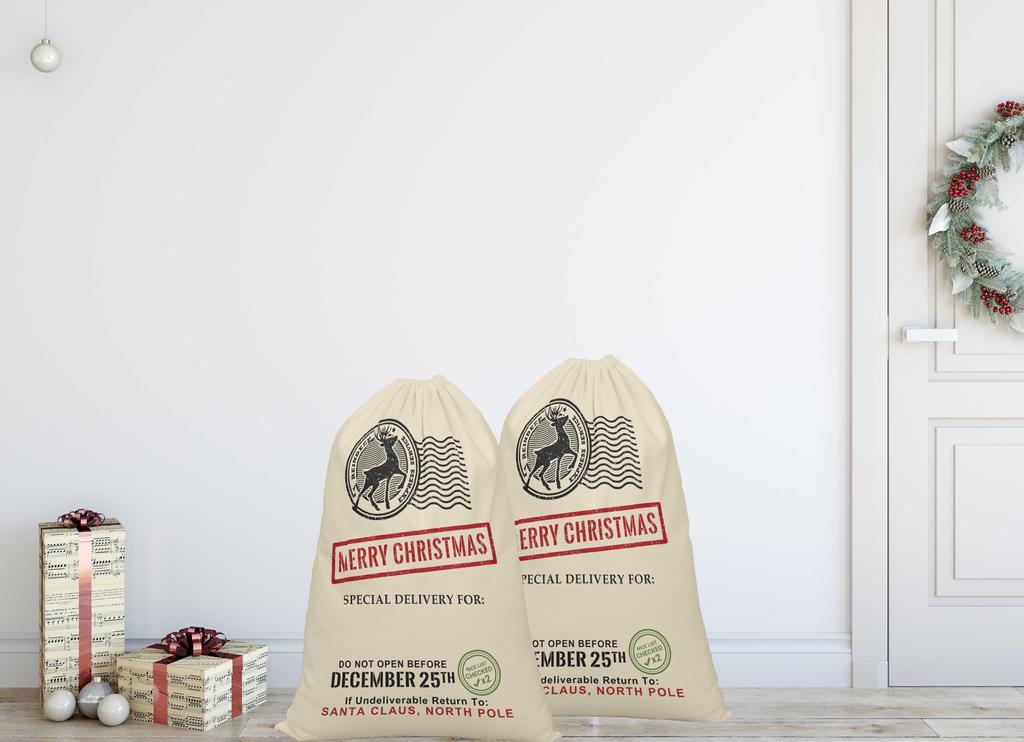 Printtoo 2 шт. Подарочный мешок Санты для детей, рождественские подарки, рождественский мешок, персонализированные сумки, большие 27x20 дюймов
