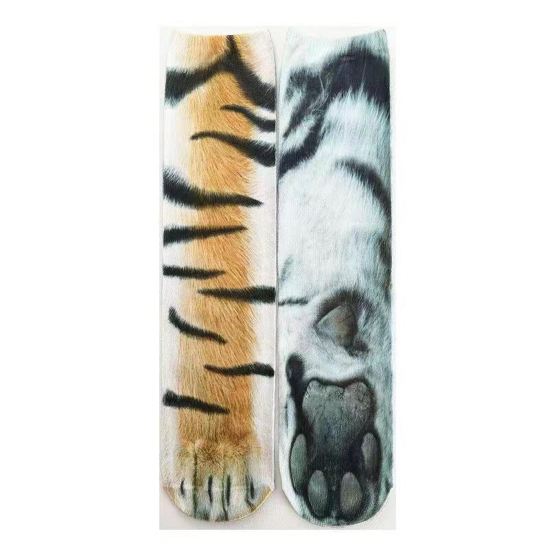 3D Animal Paw Mid-Calf Socks - Cartoon Print, Fun Hoof Design for Adults, Cat & Dog Styles
