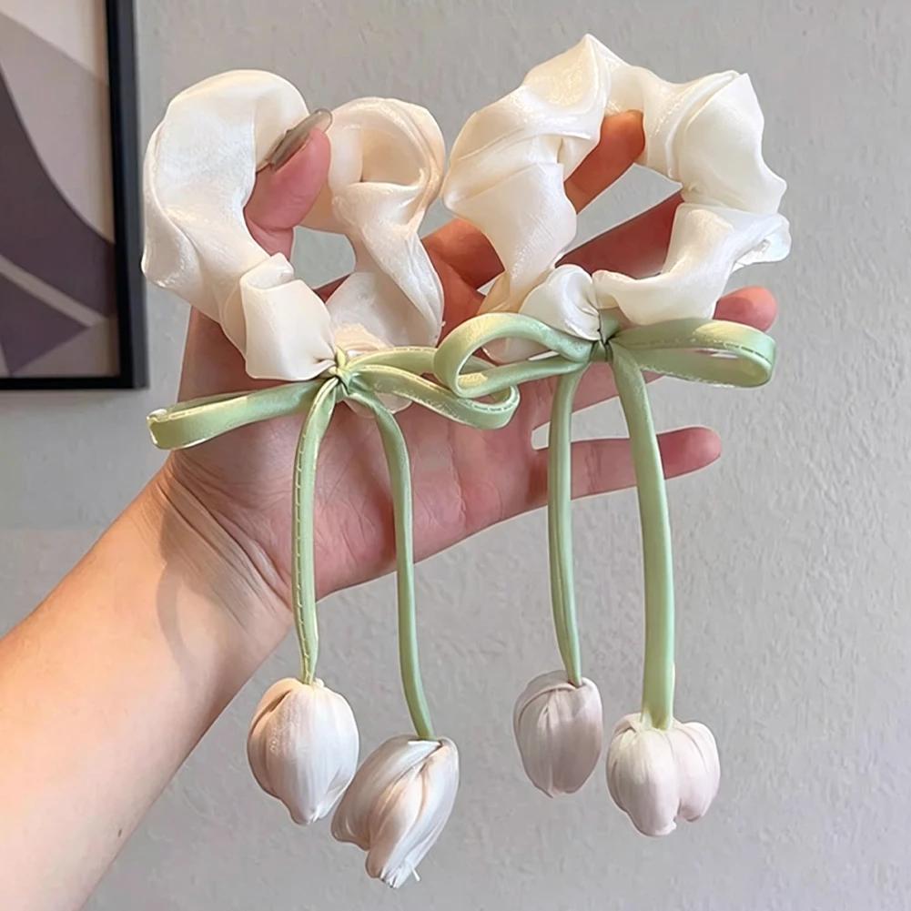 Japanese Korean Style Tulip Scrunchies Sweet Versatile High Grade Hair Ties Handmade Ponytail Hair Accessories
