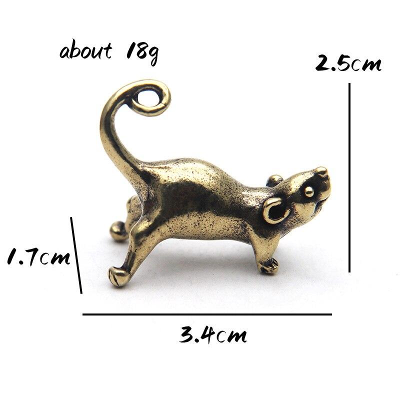 Vintage Brass Cute Cartoon Rat Car Keychain Pendants Copper Long Tail Mouse Key Ring Hanging Trinkets Chinese Rat New Year