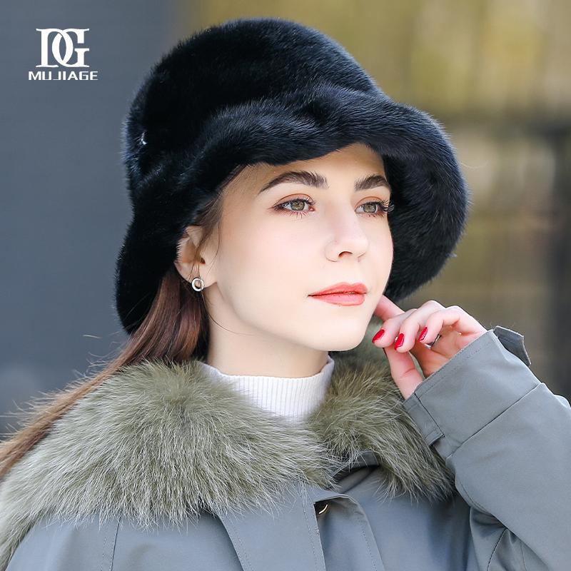 Норковая шапка, женская новая зимняя норковая меховая шапка из цельного меха норки, утолщенная теплая шапка-ведро, модная зимняя меховая шапка