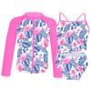 3pcs Kids Girls Swimsuit Sun Protection Rash Guard Shirt Bathing Suit Long Sleeves Coat with Vest Top and Briefs