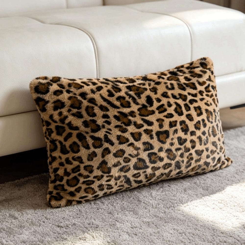 Leopard Print Throw Pillow Cover 45x45 Size Shaggy Pillow Case Faux Fur Pillowcase Bed Decor