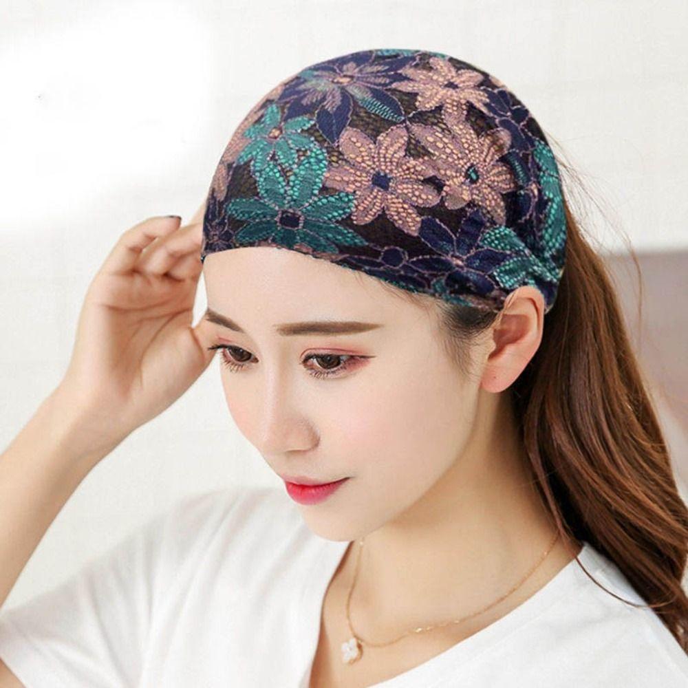 Hair Hoop Mesh Flower Headband Non Slip Wide Side Head Wrap Fashion Lace Hairbands Party