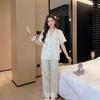 Summer new girl student cartoon striped printed pajamas cute ice silk thin short-sleeved loungewear two-piece set