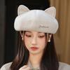 Сладкий и милый берет с кошачьими ушками, универсальная куполообразная восьмиугольная шляпа, для большого обхвата головы, подчеркивающая лицо, маленькая осенняя шляпка женская