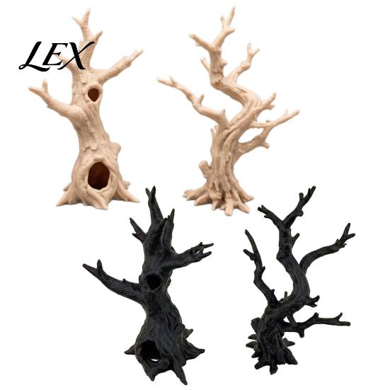 Artificial Dead Tree for Reptiles 2Pcs 3D Printed Jumping Spider Tree, Hiding Cave, Hermit Crab Climbing Decor Small Pet Branch Reptile Habitat