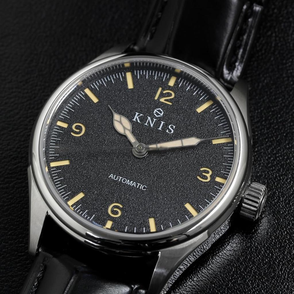 KNIS Лак Сделано в Японии Автоматические часы Ретро Модерн Super Luminova Сапфировое стекло Ремешок из натуральной кожи Водонепроницаемость 10 АТМ Механические Черные
