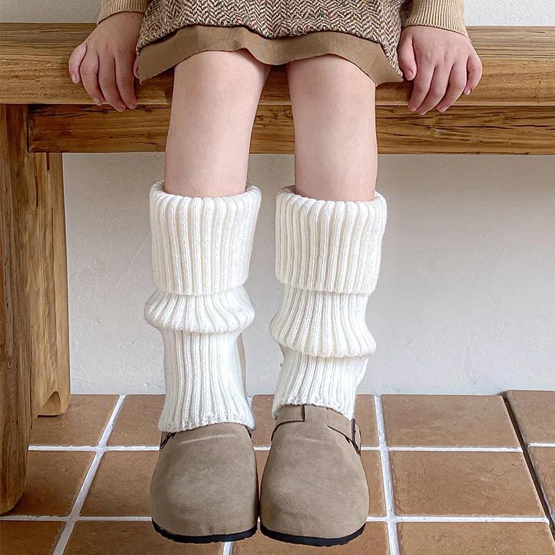Детские осенне-зимние школьные носки с наборным дизайном, корейская мода, детские гетры, утолщенные вязаные носки до середины голени