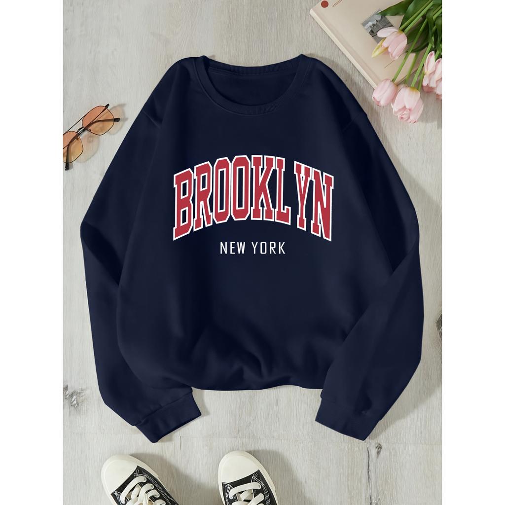 Свитшот-пуловер с принтом, повседневный свитшот с круглым вырезом и длинными рукавами, женская одежда на осень и зиму