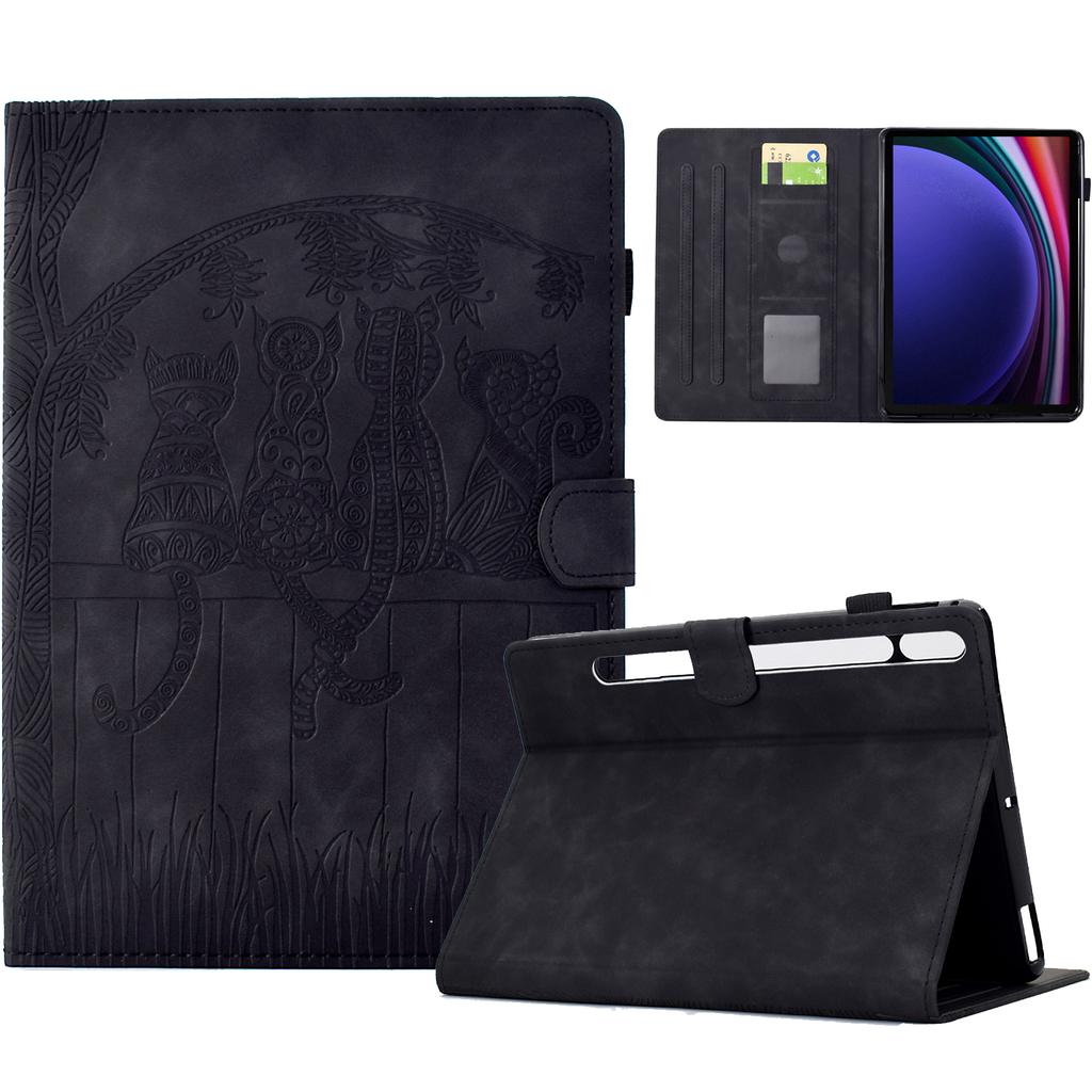 For Samsung Galaxy Tab S9 Case Cats Imprinted PU Leather Card Slots Tablet Cover