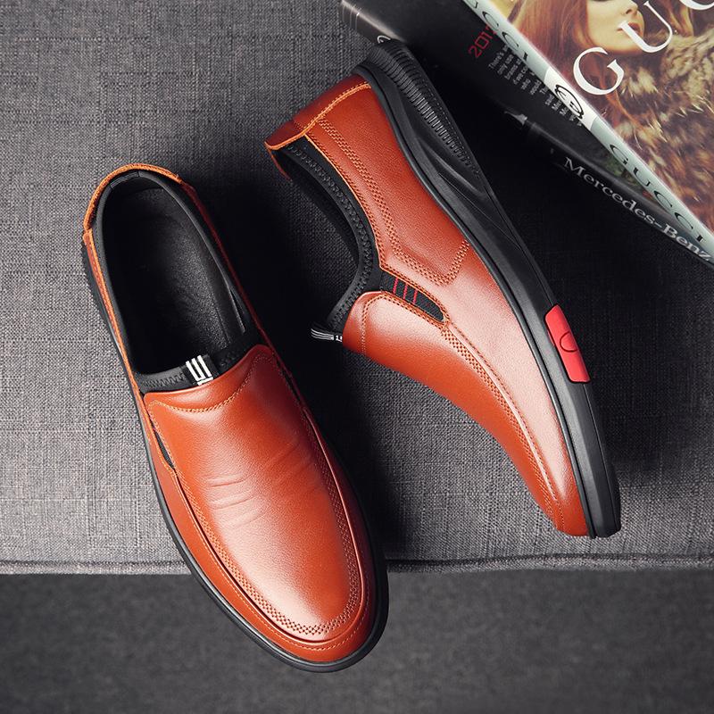 Sleeve casual leather shoes men's autumn 2025 new casual shoes soft leather trend breathable soft sole