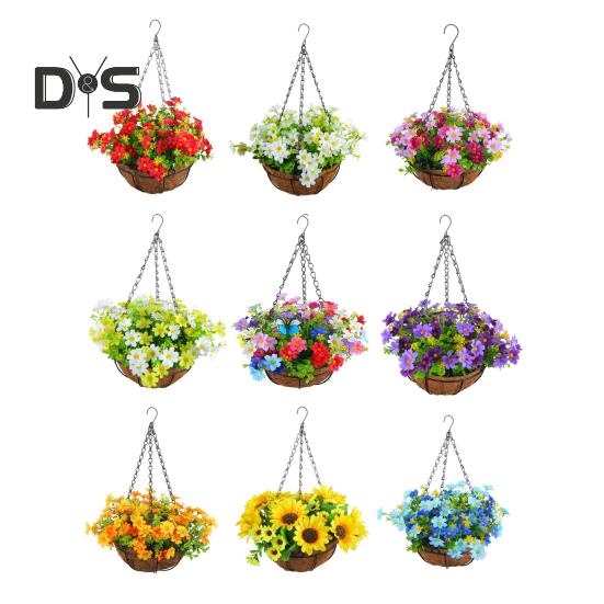 Искусственные подвесные цветы в корзине, искусственные цветы для улицы с корзиной, подвесные искусственные ромашки, искусственные растения с цепью для домашнего сада, патио, декор