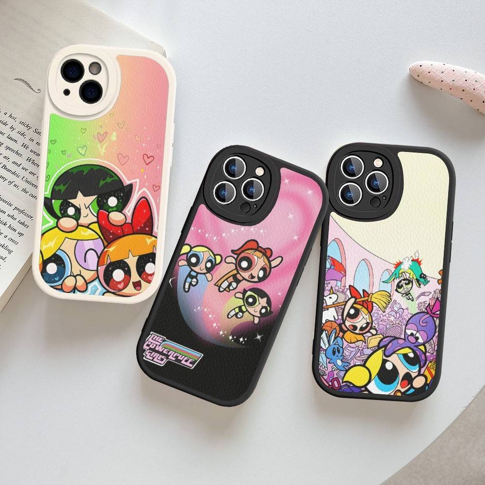 P-Powerpuff-GirlS For IPhone 16 15 14 16E 13 12 11 Pro Max Plus Phone Leather Case