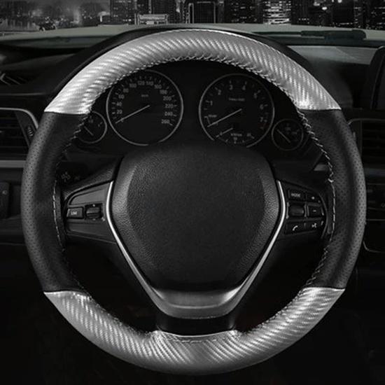 Car Steering Wheel Cover 15 inch/38 cm Soft Fiber Leather Anti-slip Steering-Wheel Braid Stitch On Wrap With Needle Thread