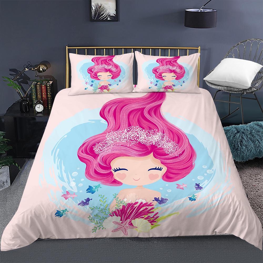 Комплект постельного белья для девочек Русалка Набор пододеяльника с наволочкой Мультяшные Эдредоны Ниньос Девочка Принцесса Покрывало Полный размер