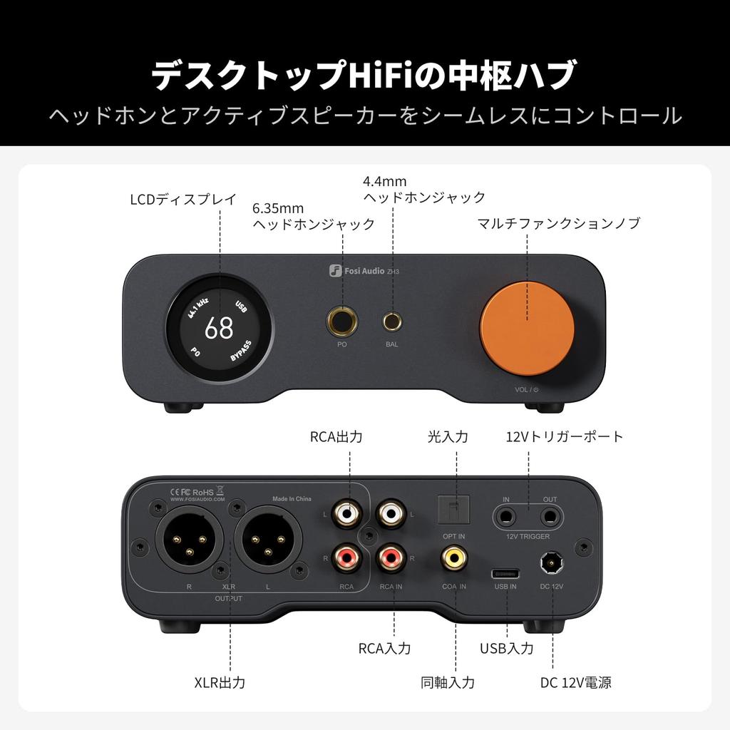 Fosi Audio ZH3 DAC Headphone Amplifier Fully Balanced Preamplifier with AKM4493SEQ and XMOS PCM 768kHz Power Amplifier Trigger Remote Control Japanese