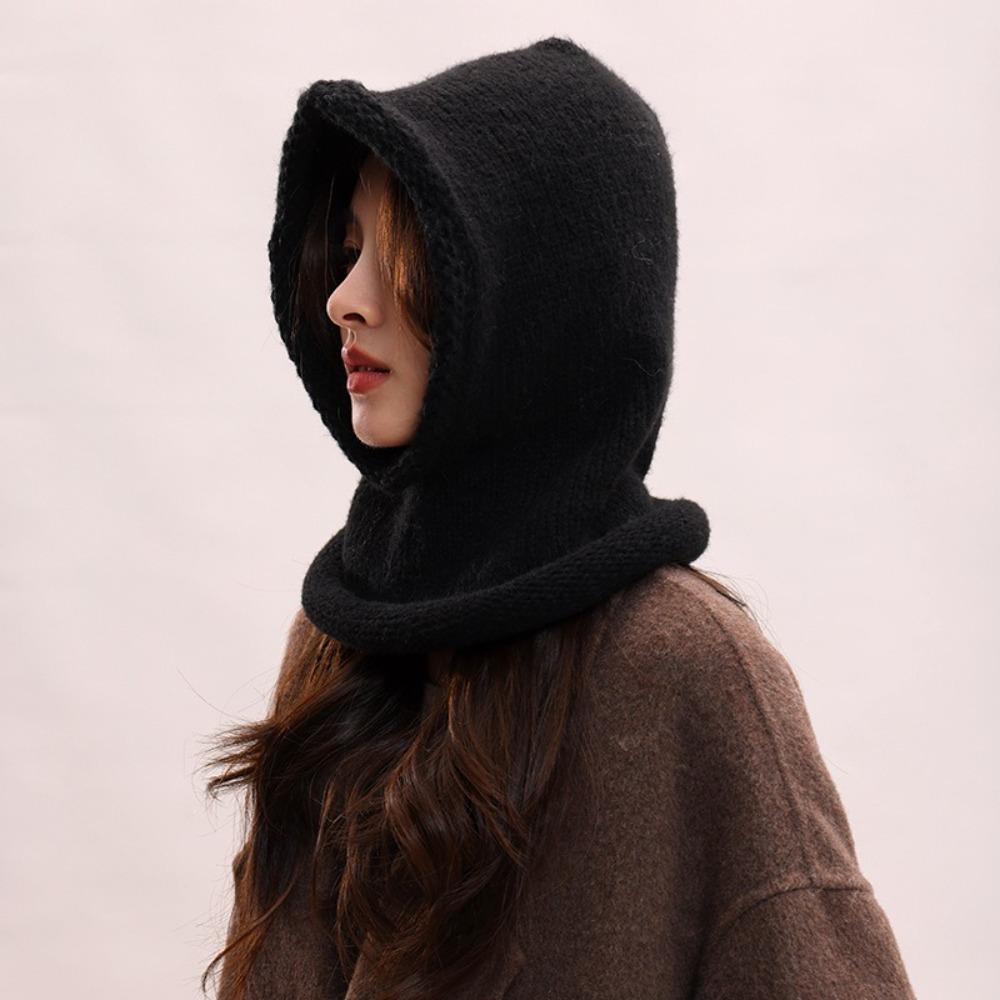 Однотонная вязаная балаклава, шерстяной воротник для шеи, шапка-бини, милый капюшон, для девочки