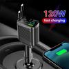 Digital Display Car Charger With Super Fast Type C To Type C iOS Retractable Cable USB QC3.0 Car Phone Charger For iPhone