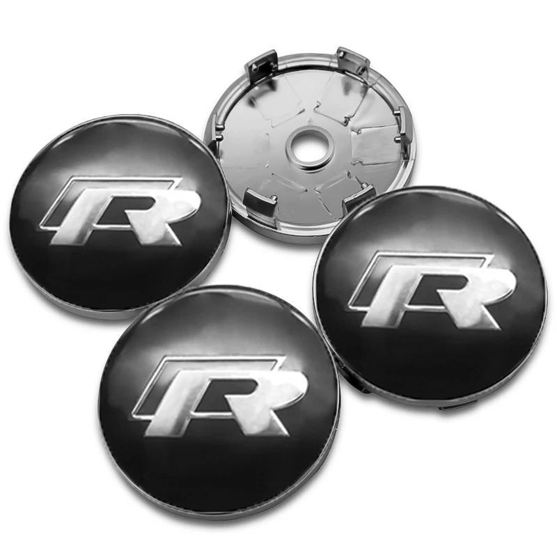 For VolkswagenMK6 4Pc 55mm 56mm 60mm 65mm Car Wheel Center Hub Cap Rim Cover Stickers For Volkswagen VW GTI R-Line R Polo T5 Golf Passat Scirocco