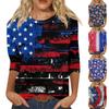Women's Fashion Casual Seven Sleeve Retro Independence Day Printed Round Neck Top