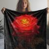 1pc Luxury Flannel Blanket - Elegant Floral Throw with Red Roses, Ultra-Soft All-Season Couch Bedspread for Home, Travel, Campin