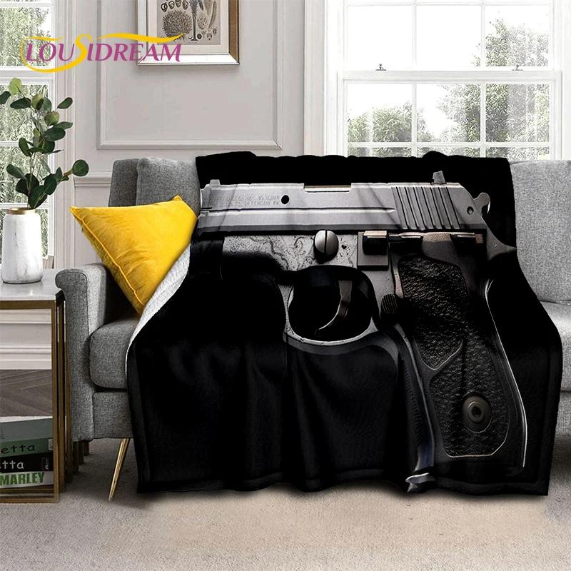 2025 New Retro Guns Pistol Ammunition Bullet Cartridge AK M4 Soft Flannel Blankets,Throw Blanket for Picnic Beds Sofa Bedroom
